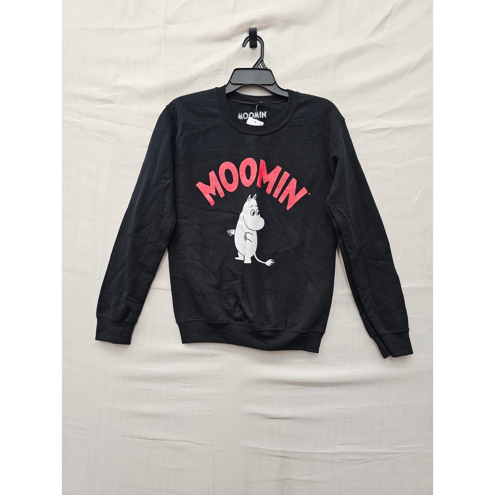 Moomin Womens Graphic Pullover Sweatshirt Black Cotton Blend Casual Size XS